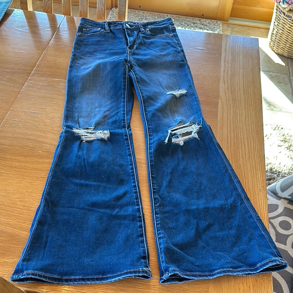 Women's AE Distressed Blue Flared Jeans